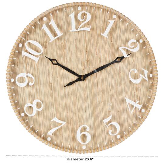 24" x 24" Light Brown Distressed Decorative Wall Clock with Beaded Frame
